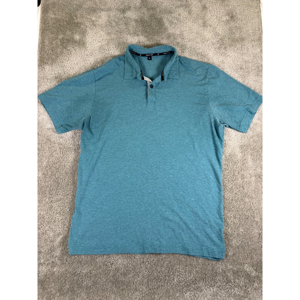 Public Rec Go-To Polo Mens Large Teal Blue Heather Pima Cotton Tencel Stretch